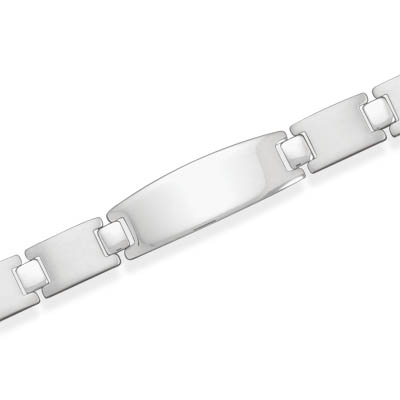 8" Brushed Stainless Steel Link Bracelet with Polished ID Plate