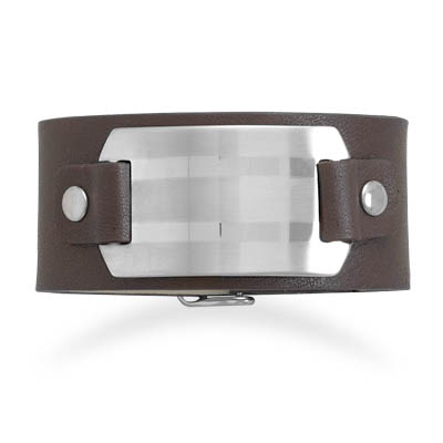 7\"-8.25\" Leather Bracelet with Stainless Steel ID Plate