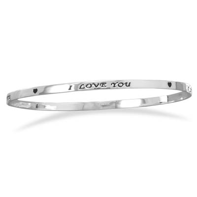 Silver Plated Brass \"I Love You\" Bangle