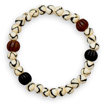 8\" Bone and Wood Bead Stretch Bracelet