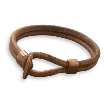 9" Men's Leather and Copper Bracelet