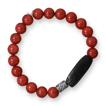 8\" Fashion Stretch Bracelet with Red Coral and Wood Beads