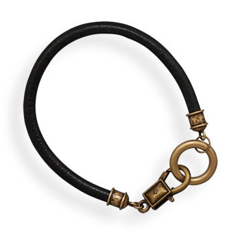 9\" Leather and Brass Fashion Bracelet