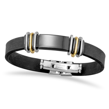 8\" Two Tone Stainless Steel and Rubber Men\'s ID Bracelet