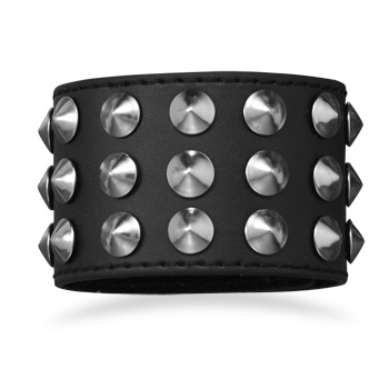 7" - 8" Black Leather Studded Men's Fashion Bracelet