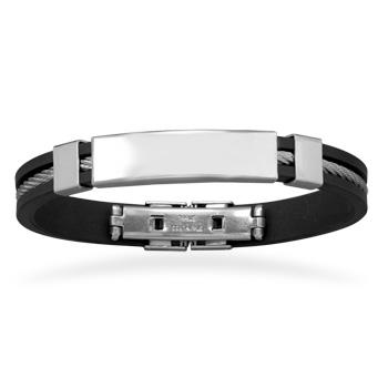 8\" Stainless Steel Cable and Rubber Men\'s Bracelet