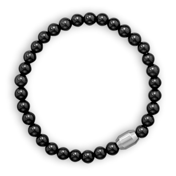 8\" Black Onyx and Tungsten Bead Men\'s Bracelet