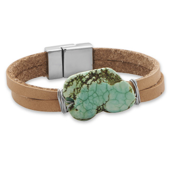 7\" Leather Fashion Bracelet with Green Magnesite