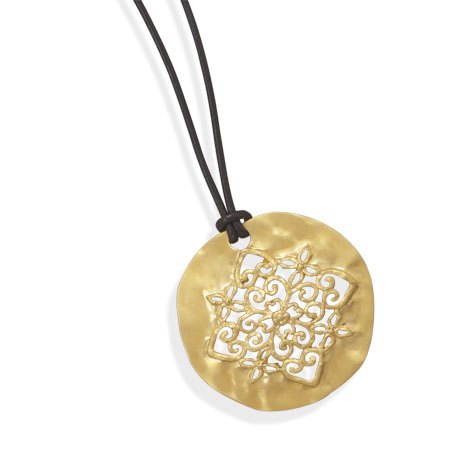 16\"+2\" Leather Ornate Gold Tone Fashion Necklace