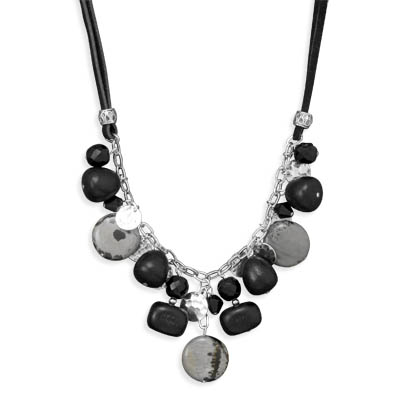 18\"+2\" Multibead Suede and Silver Plated Fashion Necklace