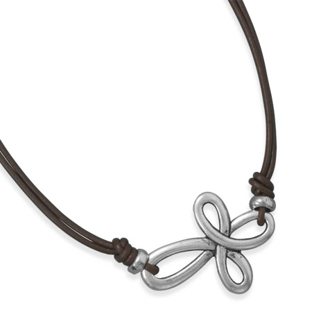16\" Double Strand Leather Cross Fashion Necklace