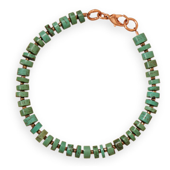 8\" Magnesite and Glass Bead Copper Men\'s Bracelet