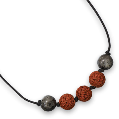 23\" Labradorite and Lava Bead Men\'s Fashion Necklace