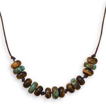 22\" Tiger\'s Eye and Turquoise Men\'s Fashion Necklace
