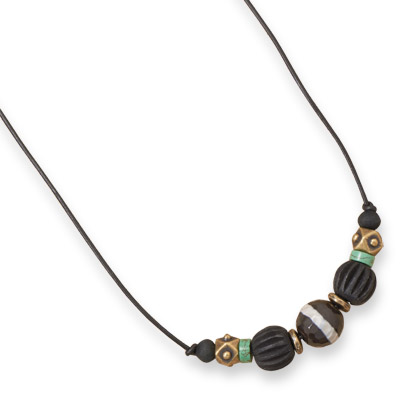 20\" Men\'s Brass Necklace with Agate and Wood