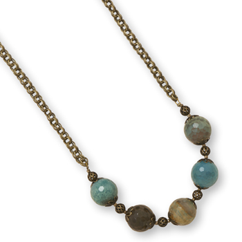 16.5" + 2" Brass Necklace with Faceted Agate