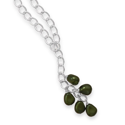 32\" Silver Tone Fashion Necklace with Green Glass Nuggets