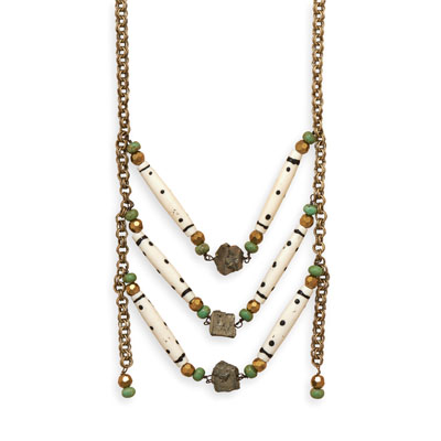 15\" + 3\" Brass Necklace with Pyrite and Bone