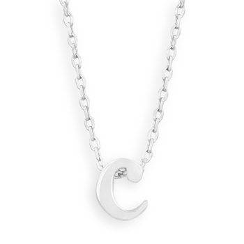 16\" + 2\" Rhodium Plated Brass Initial \"c\" Necklace