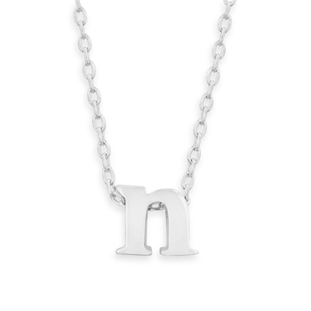 16\" + 2\" Rhodium Plated Brass Initial \"n\" Necklace