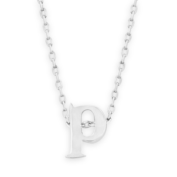 16\" + 2\" Rhodium Plated Brass Initial \"p\" Necklace