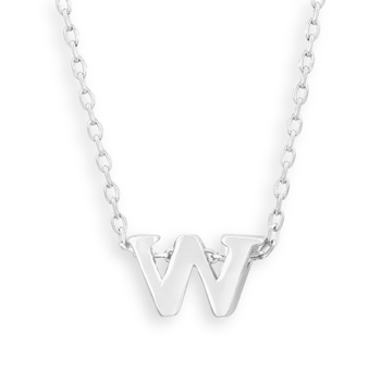 16\" + 2\" Rhodium Plated Brass Initial \"w\" Necklace