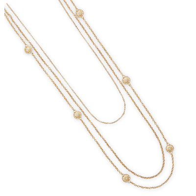 24\" - 32\" Triple Strand 14 Karat Gold Plated Fashion Necklace