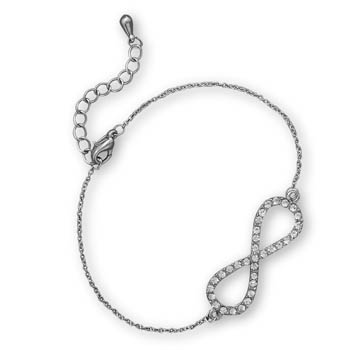 7\" + 1\" Silver Tone Crystal Infinity Fashion Bracelet