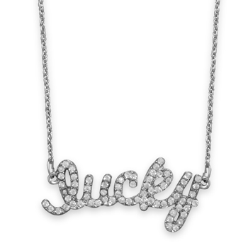 16" + 3" Silver Tone Crystal "lucky" Fashion Necklace