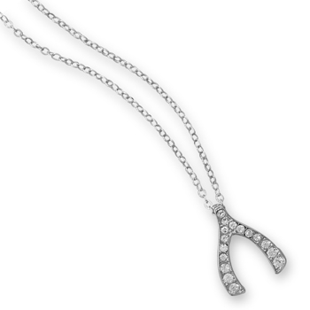 16\" + 3\" Silver Tone Crystal Wishbone Fashion Necklace