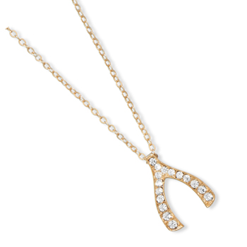 16\" + 3\" Gold Tone Crystal Wishbone Fashion Necklace