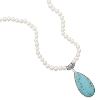 31\" Cultured Freshwater Pearl and Magnesite Pewter Necklace