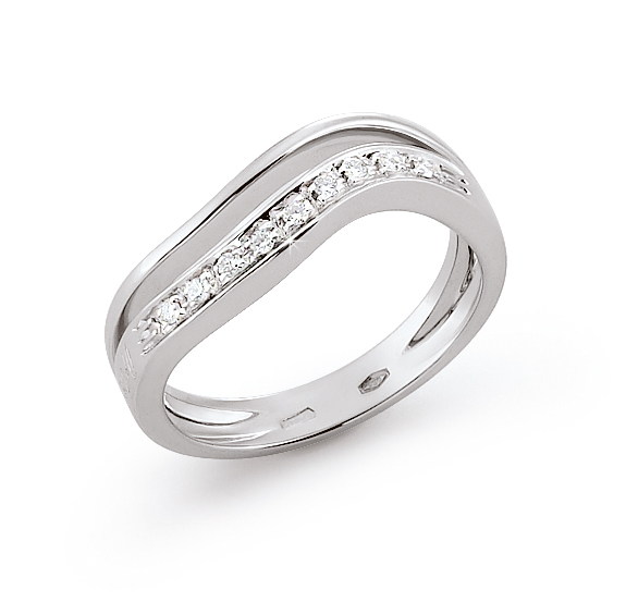 Split Shank Italian Wedding Ring 0.09 Ct Diamonds 18K White Gold