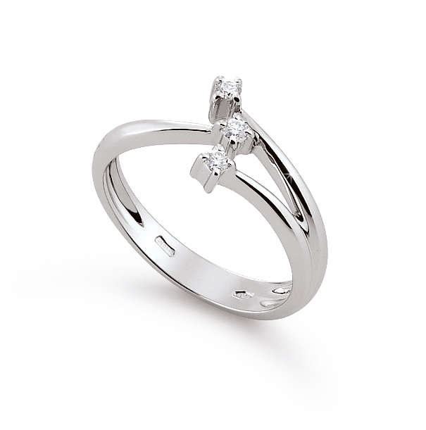 Italian Elegant 3-Strand Flower Ring 0.1 Ct Diamonds 18K White Gold