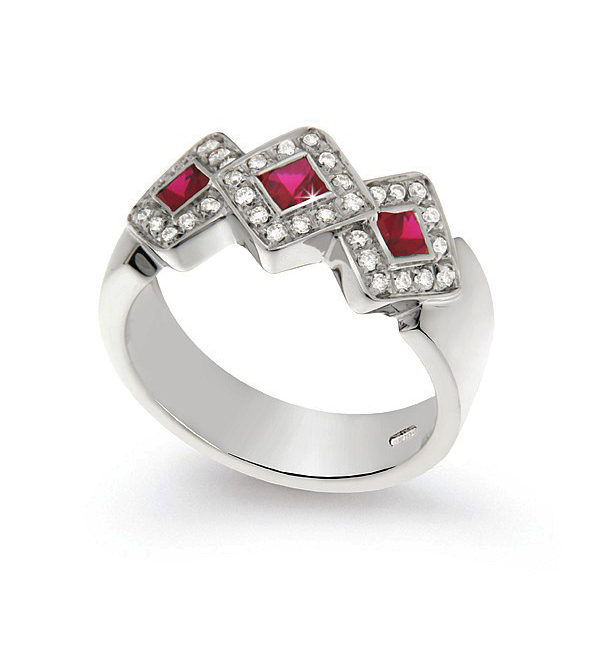 Vintage Italian 0.47 Ct Ruby Wedding Ring 0.23 Ct Diamonds 18K White Gold