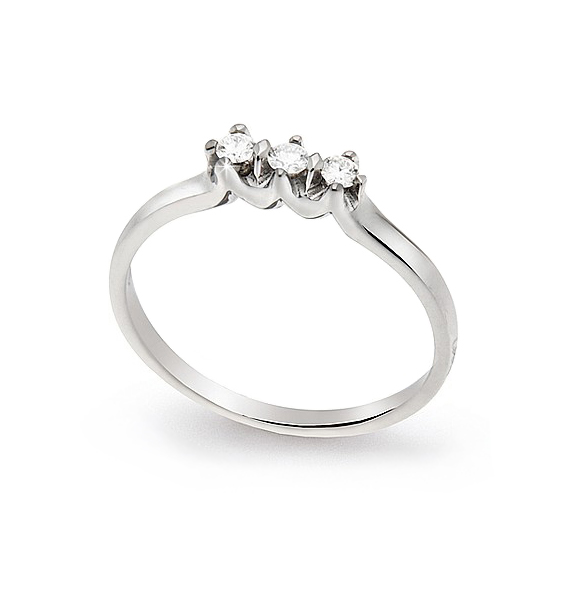 Stylish Trilogy Wedding Ring 0.12 Ct Diamonds 18K White Gold