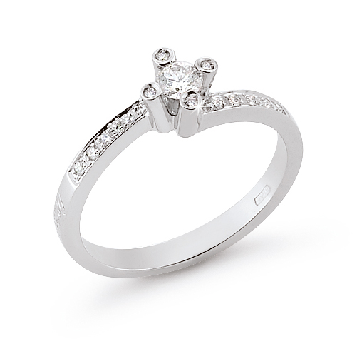 Italian Modern Engagement Ring 0.31 Ct Diamonds 18K White Gold [2401G-B]