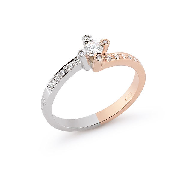 Italian Classic Engagement Ring 0.31 Ct Diamonds 18K White And Rose Gold