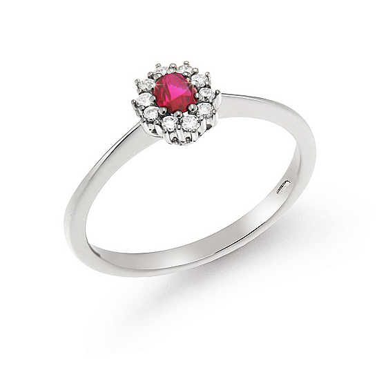 Exclusive 0.26 Ct Ruby Halo Engagement Ring 0.14 Ct Diamonds 18K White Gold