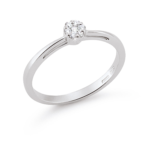 Micro-Pave Flower Engagement Ring 0.09 Ct Diamonds 18K White Gold