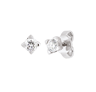 Italian Square Design Stud Earrings 1/4 CT Diamonds