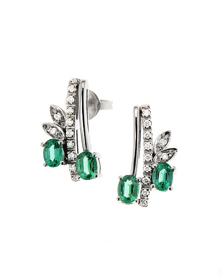 Italian 0.66 Ct Emerald Flower Earrings 18K White Gold
