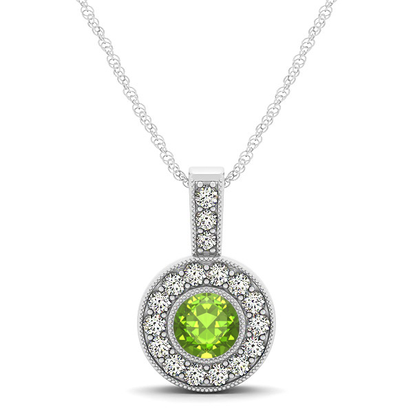Apple Green AAA Round Peridot Vintage Halo Drop Necklace