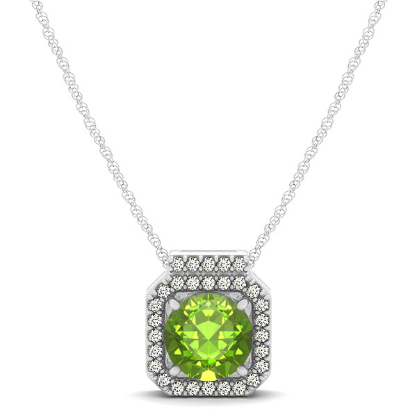 Square Halo Necklace with Round Cut Peridot Pendant