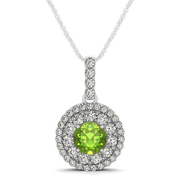 Round Peridot Necklace with Twin Halo Pendant