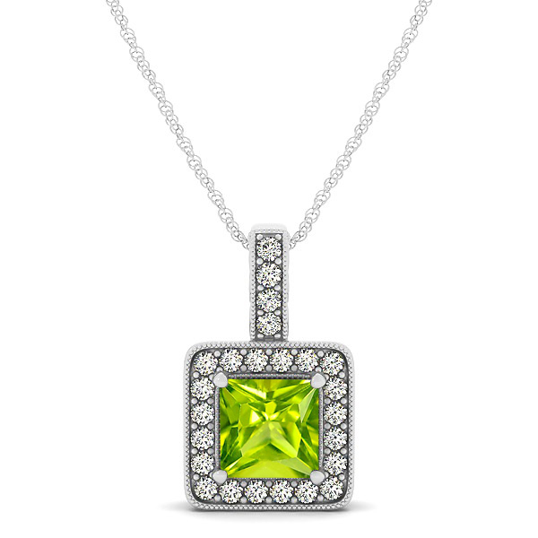 Square Peridot Halo Necklace in Gold or Sterling Silver
