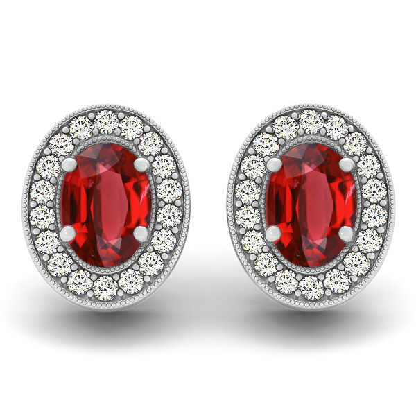 Oval Ruby Earrings Studs