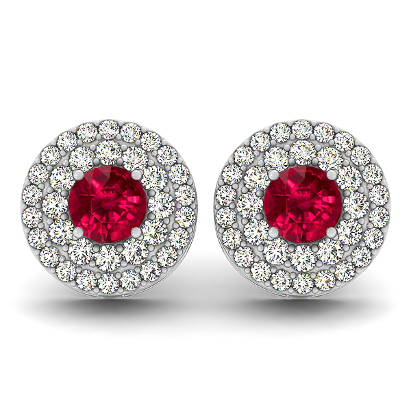 Halo Diamond Ruby Earrings