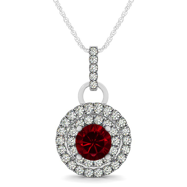 Royal Dual Halo Ruby Necklace with Circle Pendant