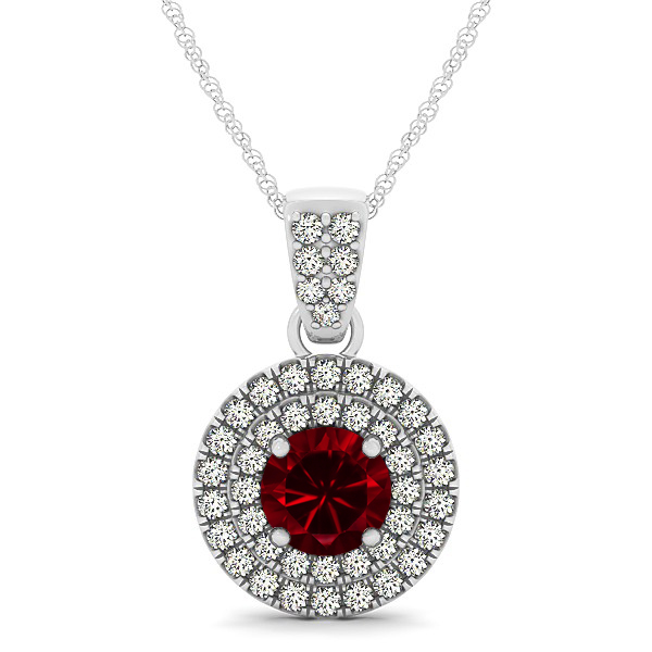 Double Halo Round Ruby Circle Necklace